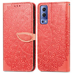 Funda de Cuero Cartera con Soporte Patron de Moda Carcasa S04D para Vivo iQOO Z3 5G Rojo