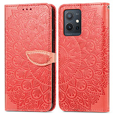 Funda de Cuero Cartera con Soporte Patron de Moda Carcasa S04D para Vivo iQOO Z6 5G Rojo