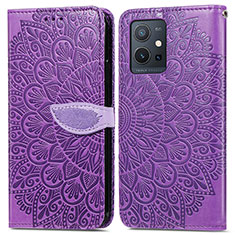 Funda de Cuero Cartera con Soporte Patron de Moda Carcasa S04D para Vivo T1 5G India Morado