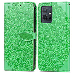 Funda de Cuero Cartera con Soporte Patron de Moda Carcasa S04D para Vivo T1 5G India Verde