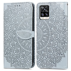 Funda de Cuero Cartera con Soporte Patron de Moda Carcasa S04D para Vivo V20 (2021) Gris