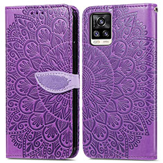 Funda de Cuero Cartera con Soporte Patron de Moda Carcasa S04D para Vivo V20 (2021) Morado