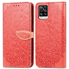 Funda de Cuero Cartera con Soporte Patron de Moda Carcasa S04D para Vivo V20 (2021) Rojo