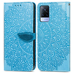 Funda de Cuero Cartera con Soporte Patron de Moda Carcasa S04D para Vivo V21 5G Azul