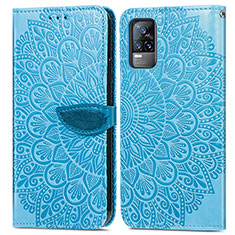 Funda de Cuero Cartera con Soporte Patron de Moda Carcasa S04D para Vivo V21e 4G Azul