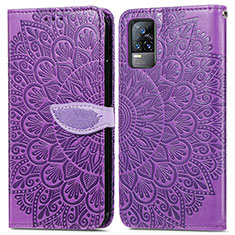 Funda de Cuero Cartera con Soporte Patron de Moda Carcasa S04D para Vivo V21e 4G Morado