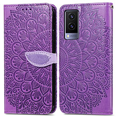 Funda de Cuero Cartera con Soporte Patron de Moda Carcasa S04D para Vivo V21e 5G Morado