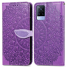 Funda de Cuero Cartera con Soporte Patron de Moda Carcasa S04D para Vivo V21s 5G Morado