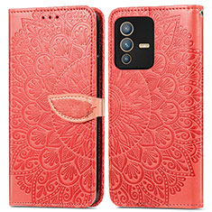 Funda de Cuero Cartera con Soporte Patron de Moda Carcasa S04D para Vivo V23 5G Rojo