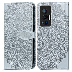 Funda de Cuero Cartera con Soporte Patron de Moda Carcasa S04D para Vivo X70 Pro 5G Gris