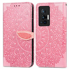 Funda de Cuero Cartera con Soporte Patron de Moda Carcasa S04D para Vivo X70 Pro 5G Oro Rosa