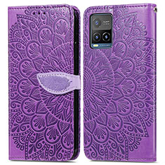 Funda de Cuero Cartera con Soporte Patron de Moda Carcasa S04D para Vivo Y21G Morado