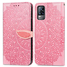 Funda de Cuero Cartera con Soporte Patron de Moda Carcasa S04D para Vivo Y73 (2021) Oro Rosa