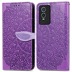 Funda de Cuero Cartera con Soporte Patron de Moda Carcasa S04D para Vivo Y74s 5G Morado