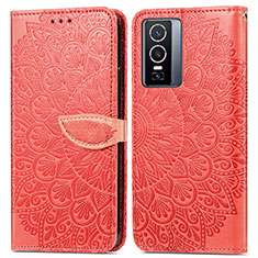 Funda de Cuero Cartera con Soporte Patron de Moda Carcasa S04D para Vivo Y76 5G Rojo