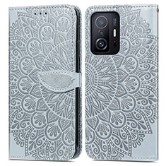 Funda de Cuero Cartera con Soporte Patron de Moda Carcasa S04D para Xiaomi Mi 11T 5G Gris