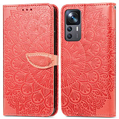 Funda de Cuero Cartera con Soporte Patron de Moda Carcasa S04D para Xiaomi Mi 12T Pro 5G Rojo