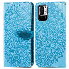 Funda de Cuero Cartera con Soporte Patron de Moda Carcasa S04D para Xiaomi POCO M3 Pro 5G Azul