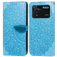 Funda de Cuero Cartera con Soporte Patron de Moda Carcasa S04D para Xiaomi Poco M4 Pro 4G Azul