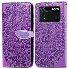 Funda de Cuero Cartera con Soporte Patron de Moda Carcasa S04D para Xiaomi Poco M4 Pro 4G Morado