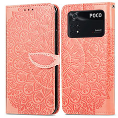 Funda de Cuero Cartera con Soporte Patron de Moda Carcasa S04D para Xiaomi Poco M4 Pro 4G Naranja