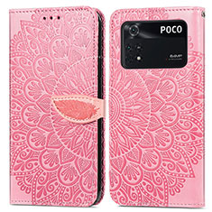 Funda de Cuero Cartera con Soporte Patron de Moda Carcasa S04D para Xiaomi Poco M4 Pro 4G Oro Rosa