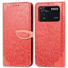 Funda de Cuero Cartera con Soporte Patron de Moda Carcasa S04D para Xiaomi Poco M4 Pro 4G Rojo