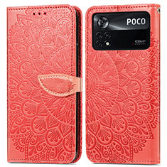 Funda de Cuero Cartera con Soporte Patron de Moda Carcasa S04D para Xiaomi Poco X4 Pro 5G Rojo