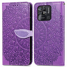 Funda de Cuero Cartera con Soporte Patron de Moda Carcasa S04D para Xiaomi Redmi 10C 4G Morado