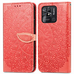 Funda de Cuero Cartera con Soporte Patron de Moda Carcasa S04D para Xiaomi Redmi 10C 4G Rojo