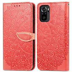 Funda de Cuero Cartera con Soporte Patron de Moda Carcasa S04D para Xiaomi Redmi Note 10 4G Rojo