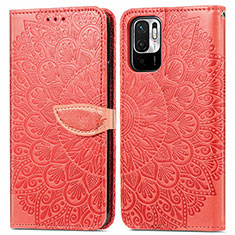 Funda de Cuero Cartera con Soporte Patron de Moda Carcasa S04D para Xiaomi Redmi Note 10 5G Rojo