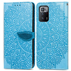 Funda de Cuero Cartera con Soporte Patron de Moda Carcasa S04D para Xiaomi Redmi Note 10 Pro 5G Azul