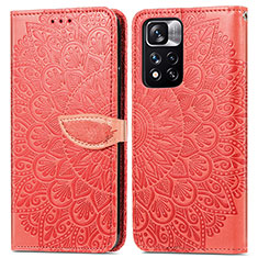 Funda de Cuero Cartera con Soporte Patron de Moda Carcasa S04D para Xiaomi Redmi Note 11 Pro+ Plus 5G Rojo