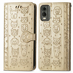 Funda de Cuero Cartera con Soporte Patron de Moda Carcasa S05D para Nokia C32 Oro