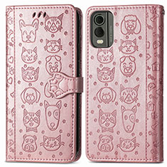 Funda de Cuero Cartera con Soporte Patron de Moda Carcasa S05D para Nokia C32 Oro Rosa