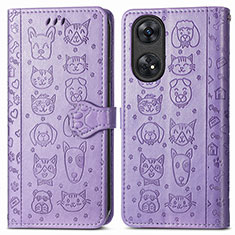 Funda de Cuero Cartera con Soporte Patron de Moda Carcasa S05D para Oppo Reno8 T 4G Morado