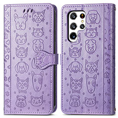 Funda de Cuero Cartera con Soporte Patron de Moda Carcasa S05D para Samsung Galaxy S21 Ultra 5G Morado