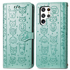 Funda de Cuero Cartera con Soporte Patron de Moda Carcasa S05D para Samsung Galaxy S21 Ultra 5G Verde