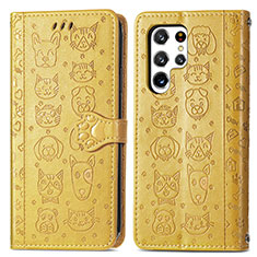 Funda de Cuero Cartera con Soporte Patron de Moda Carcasa S05D para Samsung Galaxy S23 Ultra 5G Amarillo