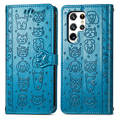 Funda de Cuero Cartera con Soporte Patron de Moda Carcasa S05D para Samsung Galaxy S23 Ultra 5G Azul