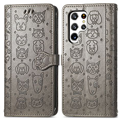 Funda de Cuero Cartera con Soporte Patron de Moda Carcasa S05D para Samsung Galaxy S23 Ultra 5G Gris