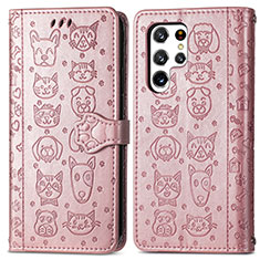 Funda de Cuero Cartera con Soporte Patron de Moda Carcasa S05D para Samsung Galaxy S24 Ultra 5G Rosa