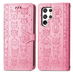 Funda de Cuero Cartera con Soporte Patron de Moda Carcasa S05D para Samsung Galaxy S25 Ultra 5G Oro Rosa