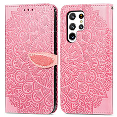 Funda de Cuero Cartera con Soporte Patron de Moda Carcasa S07D para Samsung Galaxy S22 Ultra 5G Oro Rosa