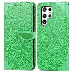 Funda de Cuero Cartera con Soporte Patron de Moda Carcasa S07D para Samsung Galaxy S22 Ultra 5G Verde