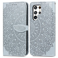 Funda de Cuero Cartera con Soporte Patron de Moda Carcasa S07D para Samsung Galaxy S23 Ultra 5G Gris