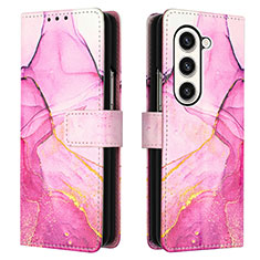 Funda de Cuero Cartera con Soporte Patron de Moda Carcasa Y01B para Samsung Galaxy Z Fold5 5G Rosa Roja