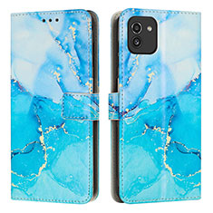 Funda de Cuero Cartera con Soporte Patron de Moda Carcasa Y01X para Samsung Galaxy A03 Azul