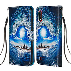 Funda de Cuero Cartera con Soporte Patron de Moda Carcasa Y02B para Samsung Galaxy A01 SM-A015 Azul